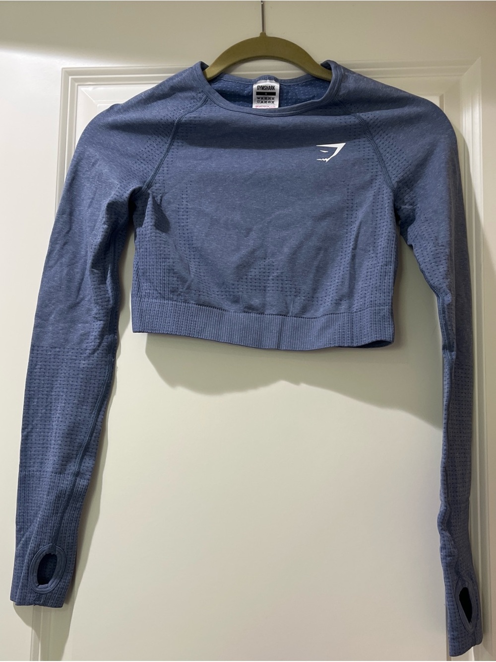 Gymshark Women's Slate Blue Seamless Cropped Long-Sleeve Top and Leggings Set